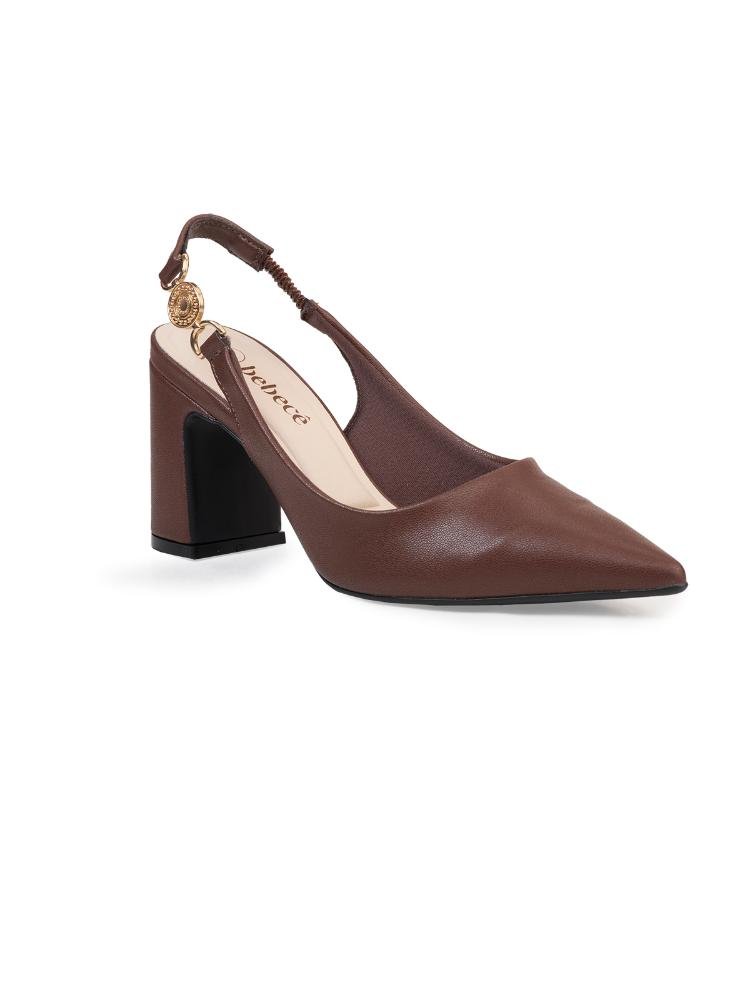 Scarpin Slingback Bebecê Aberto com Salto Grosso Marrom 4