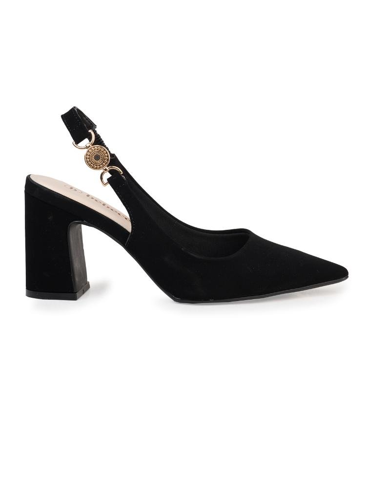 Scarpin Slingback Bebecê Aberto com Salto Grosso Preto 4