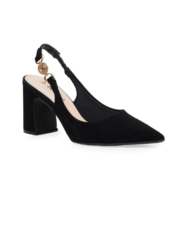 Scarpin Slingback Bebecê Aberto com Salto Grosso Preto 2