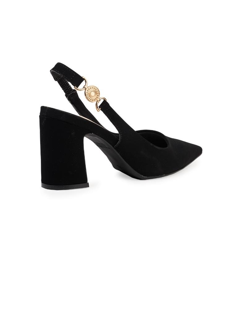 Scarpin Slingback Bebecê Aberto com Salto Grosso Preto 3