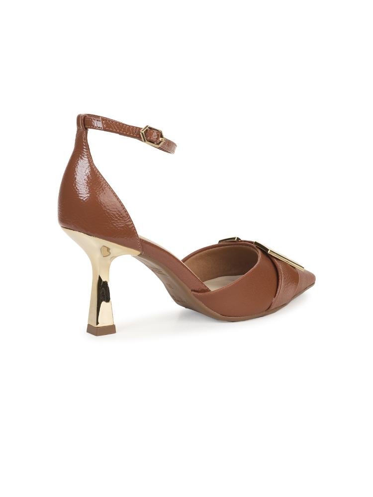 Scarpin Feminino Bebecê com Fivela e Salto Taça Marrom 2
