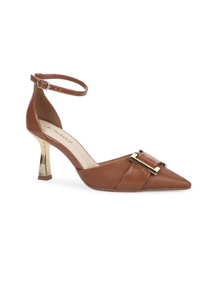 Scarpin Feminino Bebecê com Fivela e Salto Taça Marrom 4