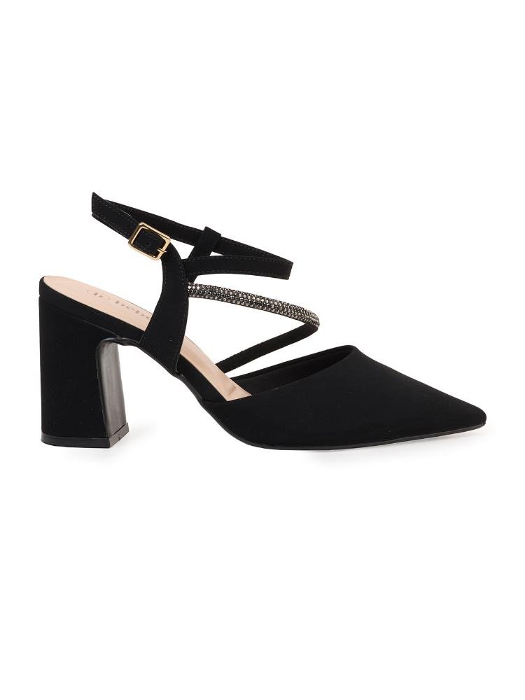 Scarpin Slingback Bebecê Salto Bloco Tiras Cruzadas