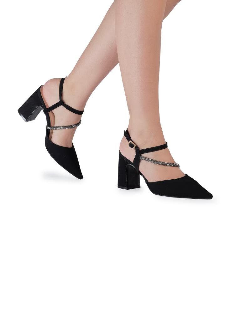 Scarpin Slingback Bebecê Salto Bloco Tiras Cruzadas Preto 2