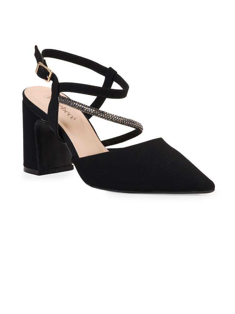 Scarpin Slingback Bebecê Salto Bloco Tiras Cruzadas Preto 3