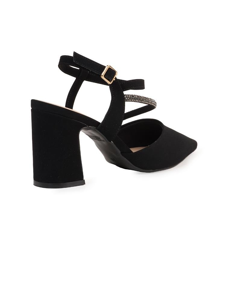 Scarpin Slingback Bebecê Salto Bloco Tiras Cruzadas Preto 4