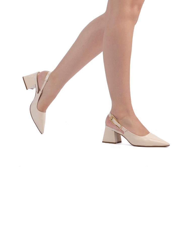 Scarpin Slingback Bebecê Salto Bloco Verniz Toffee Bege 2