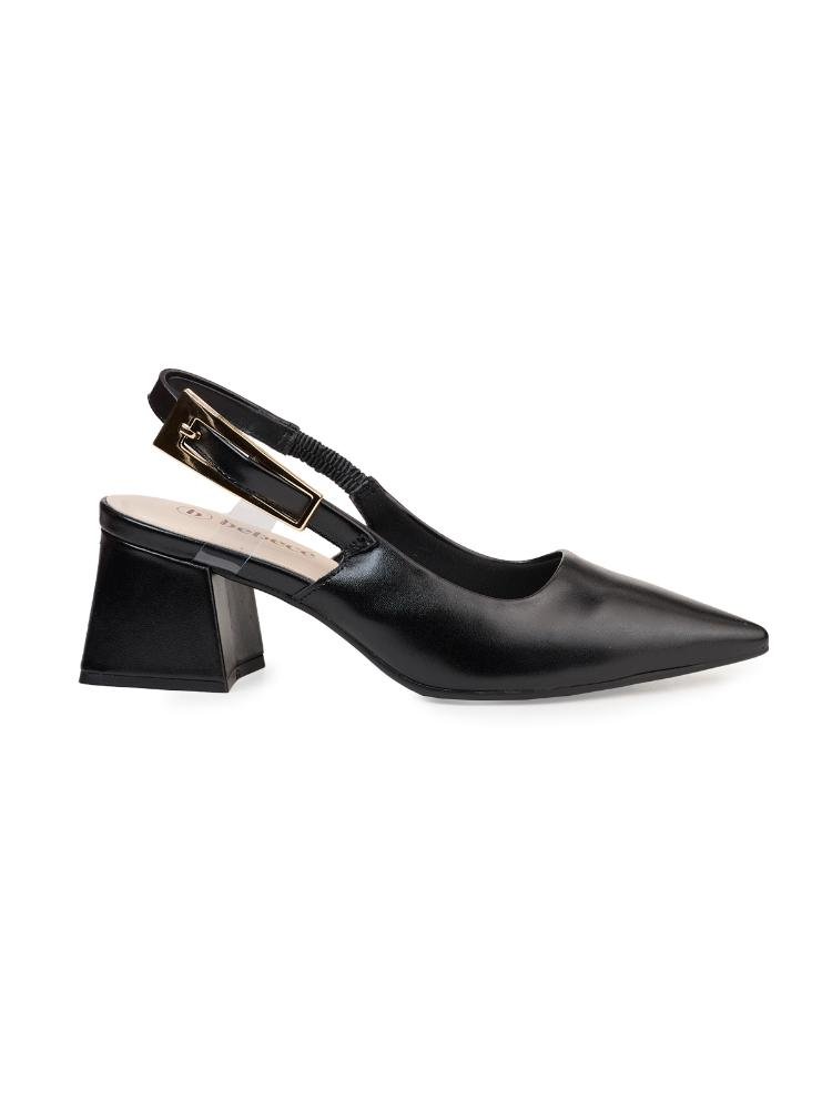 Scarpin Slingback Bebecê Salto Bloco Verniz Toffee
