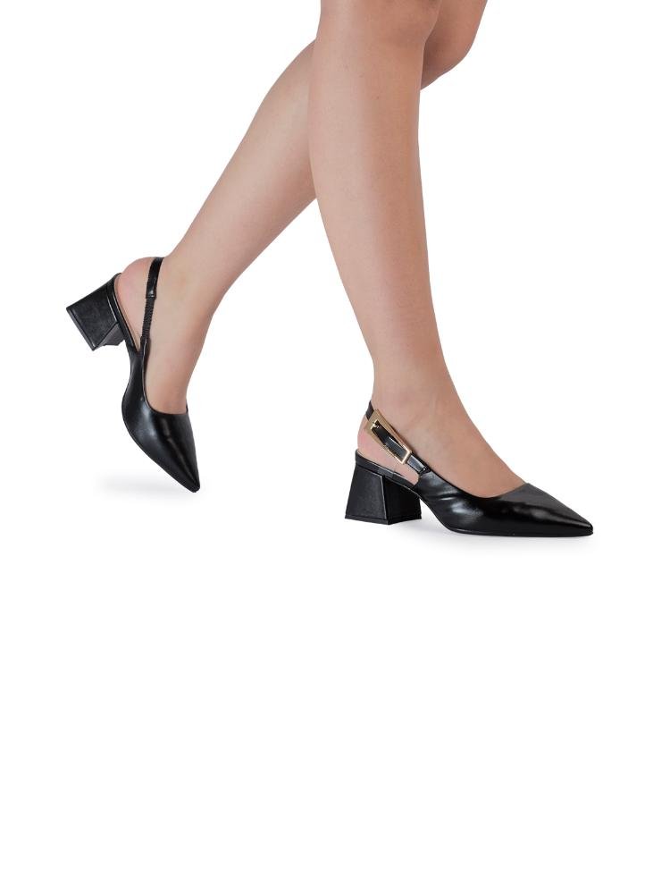Scarpin Slingback Bebecê Salto Bloco Verniz Toffee Preto 2