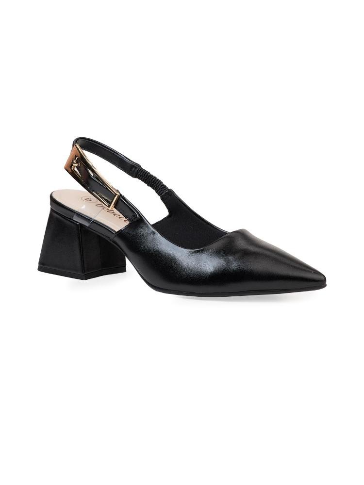 Scarpin Slingback Bebecê Salto Bloco Verniz Toffee Preto 3