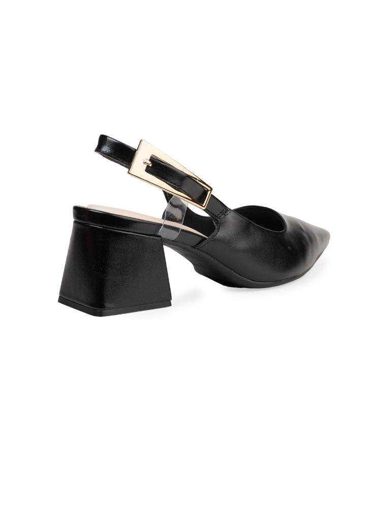 Scarpin Slingback Bebecê Salto Bloco Verniz Toffee Preto 4