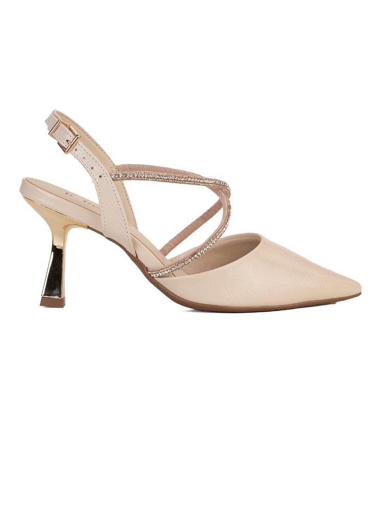 Scarpin Slingback Bebecê Salto Fino Tiras Strass