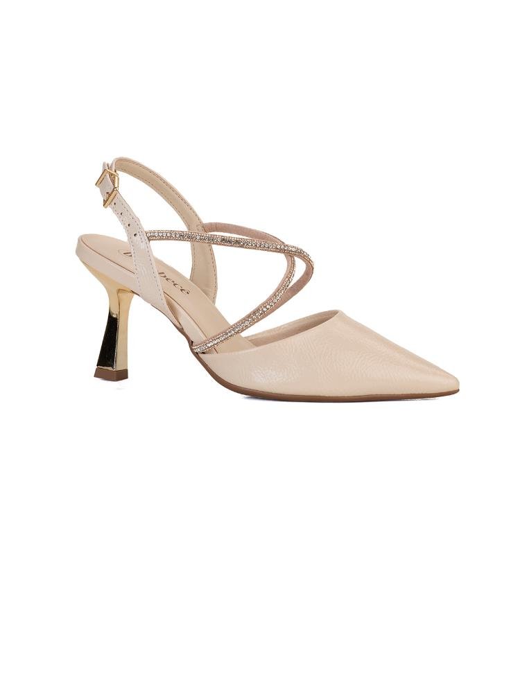 Scarpin Slingback Bebecê Salto Fino Tiras Strass Bege 3