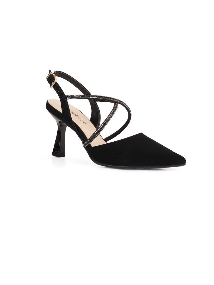 Scarpin Slingback Bebecê Salto Fino Tiras Strass Preto 3
