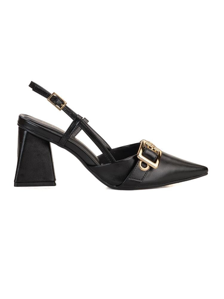 Scarpin Slingback Bebecê Salto Geométrico com Enfeite Maxi Fivela