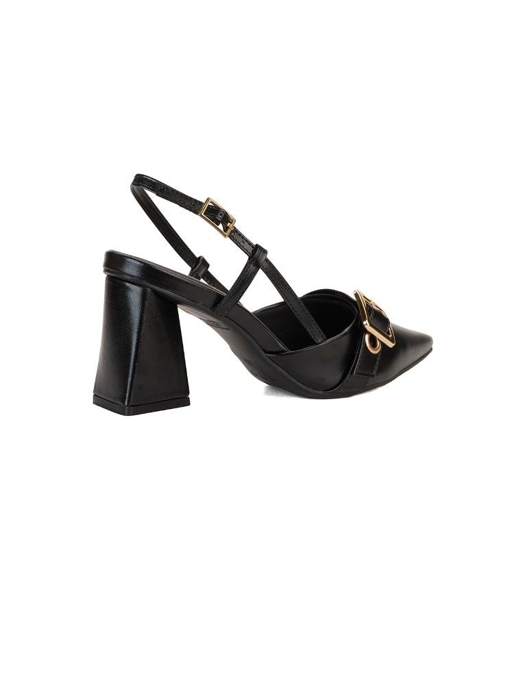 Scarpin Slingback Bebecê Salto Geométrico com Enfeite Maxi Fivela Preto 4