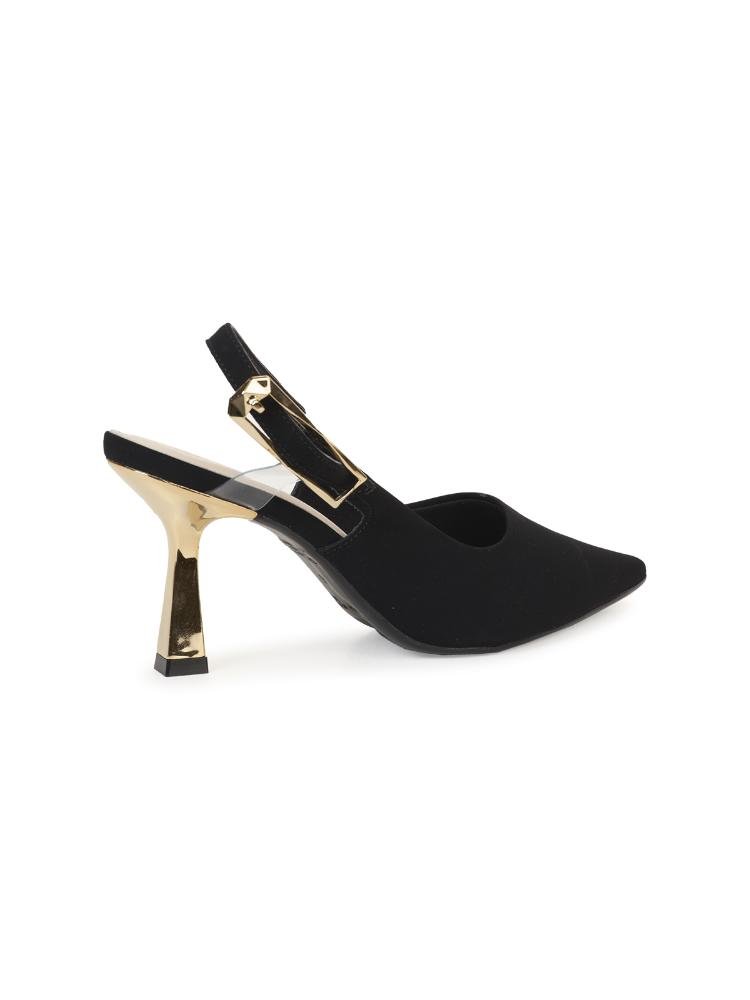 Scarpin Slingback Bebecê Salto Geométrico com Fivela Preto 4