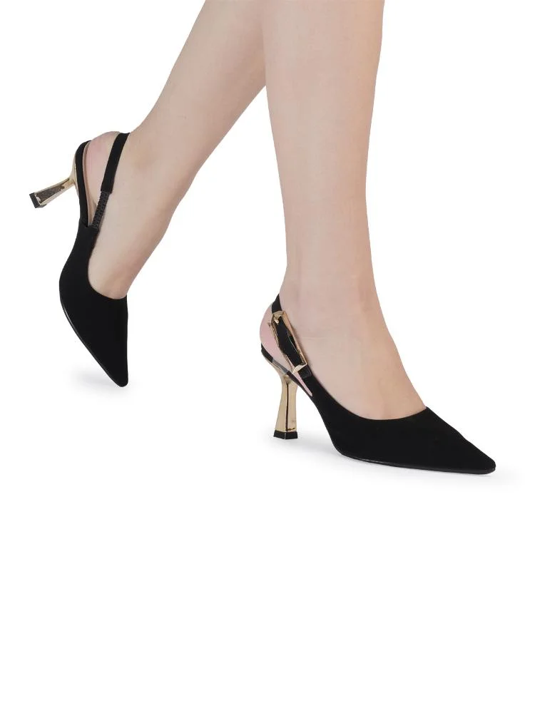 Scarpin Slingback Bebecê Salto Geométrico com Fivela Preto 2