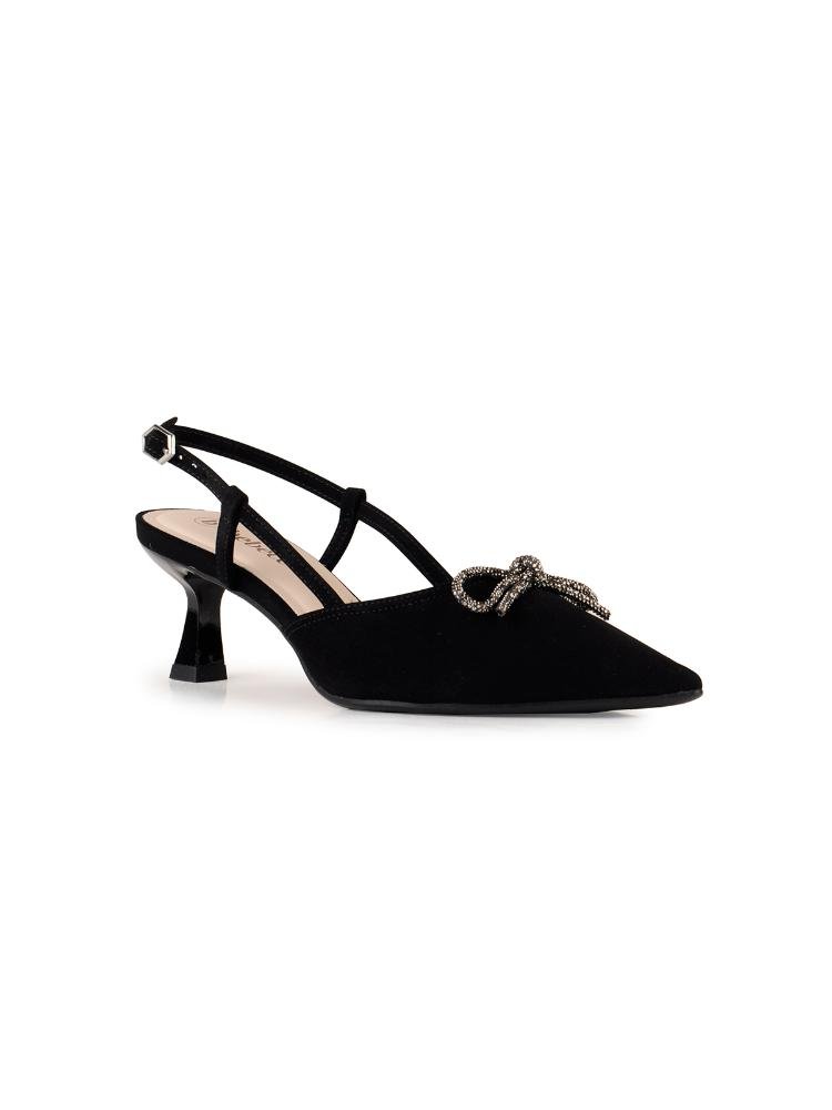 Scarpin Slingback Bebecê Salto Médio Fino Laço Com Strass Preto 3