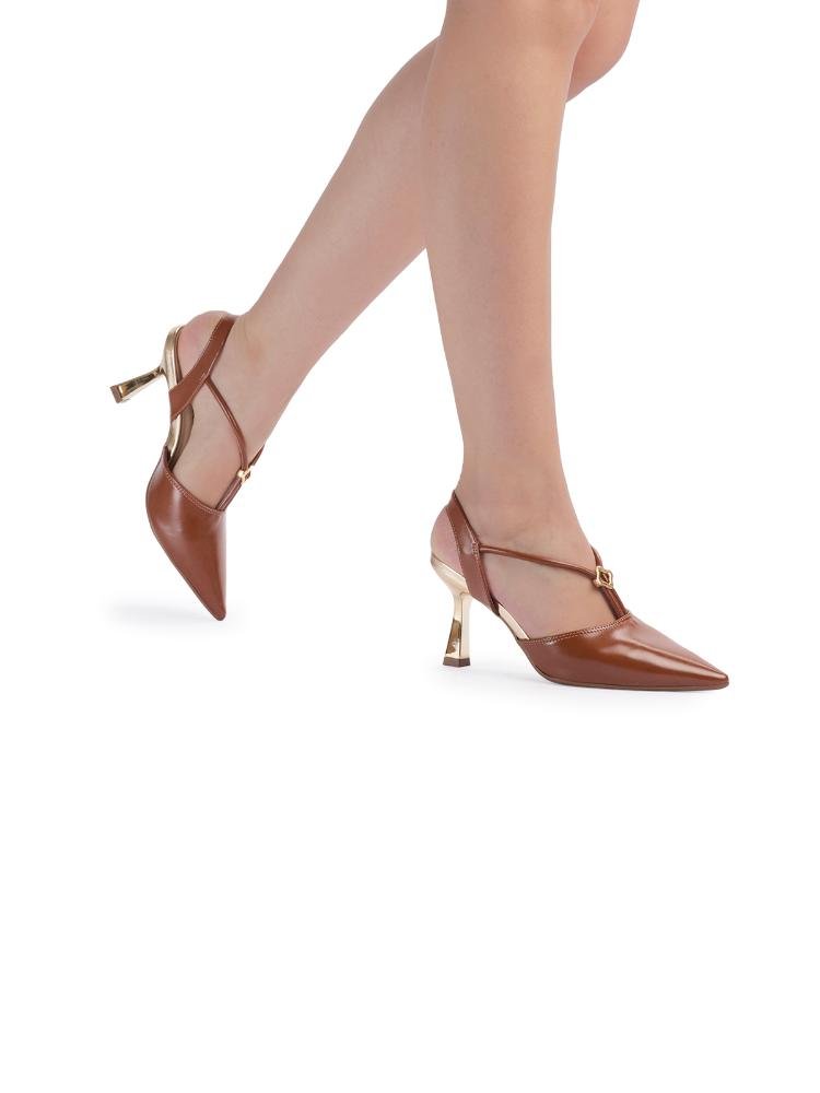 Scarpin Slingback Bebecê Salto Taça com Enfeite Marrom 2