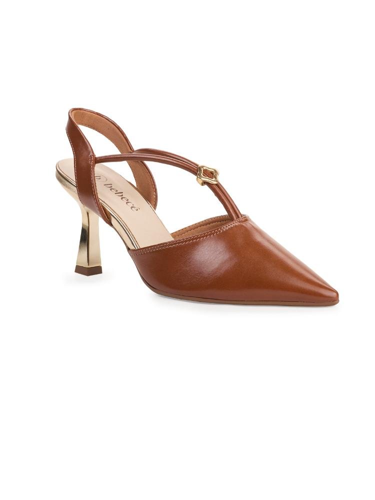 Scarpin Slingback Bebecê Salto Taça com Enfeite Marrom 3