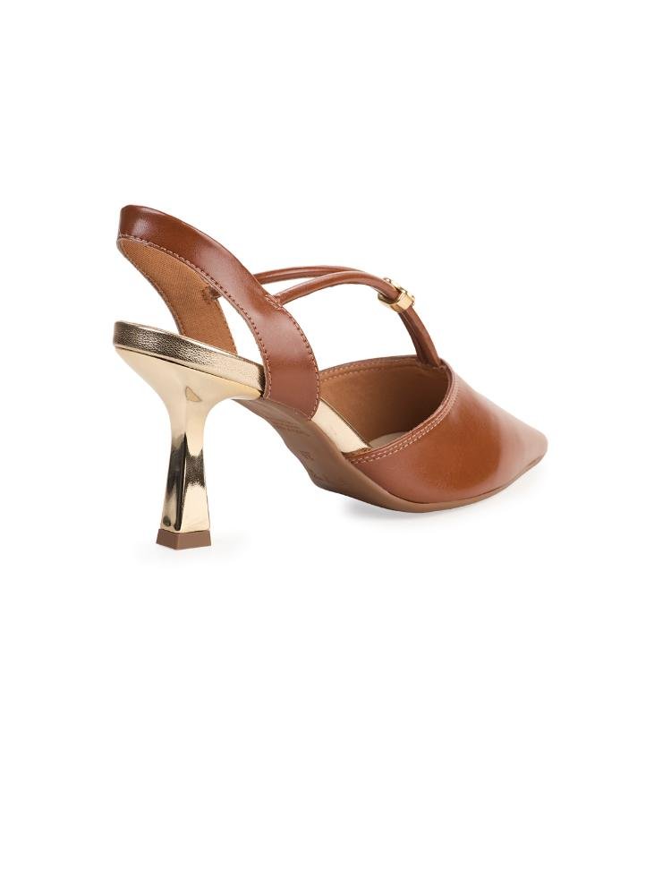 Scarpin Slingback Bebecê Salto Taça com Enfeite Marrom 4