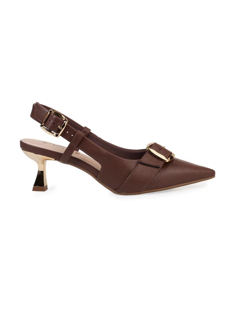 Scarpin Slingback Bebecê Salto Taça com Fivela Decorativa e Tira Dupla