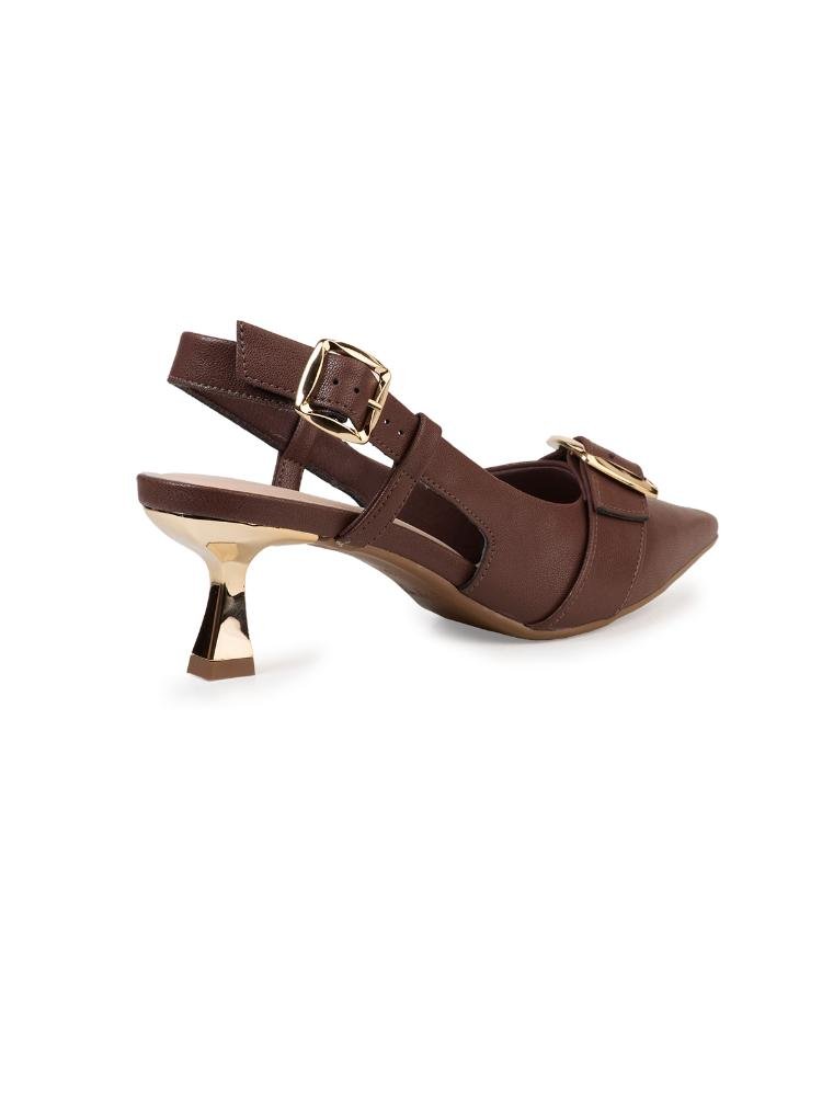 Scarpin Slingback Bebecê Salto Taça com Fivela Decorativa e Tira Dupla Marrom 2