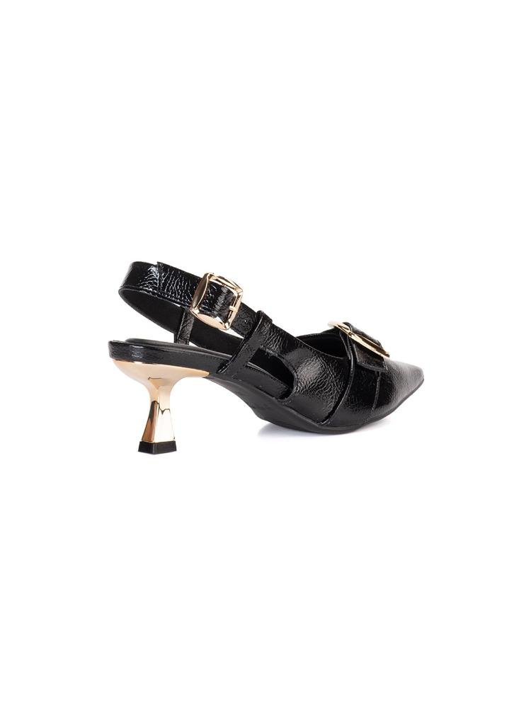 Scarpin Slingback Bebecê Salto Taça com Fivela Decorativa Preto 4