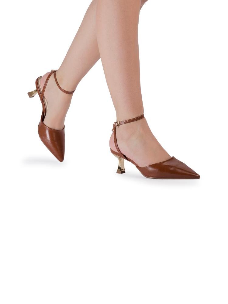 Scarpin Slingback Salto Médio Bebecê Marrom 2