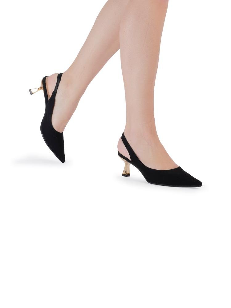 Slingback Bebecê Bico Fino com Salto Taça Preto 2