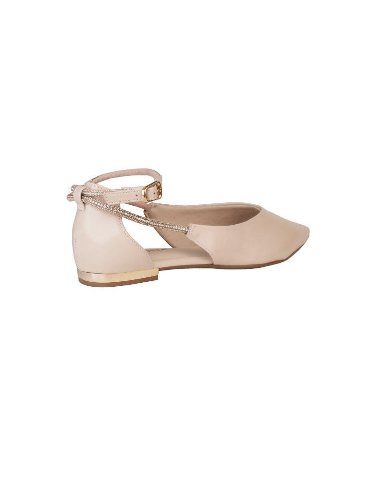 Sapatilha Bebecê Semi Aberta com Strass e Fivela Bege 2