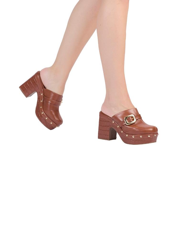 Tamanco Bebecê Clog Alta com Fivela Marrom 2