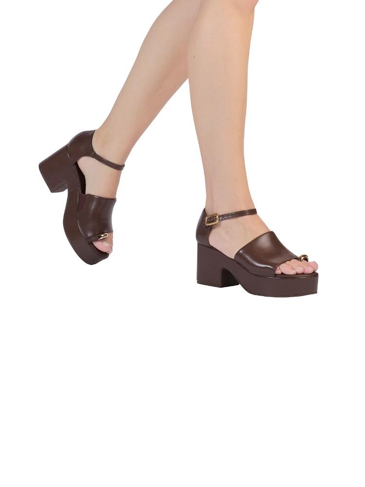 Sandália Bebecê Flatform Com Enfeite Anel Marrom 2