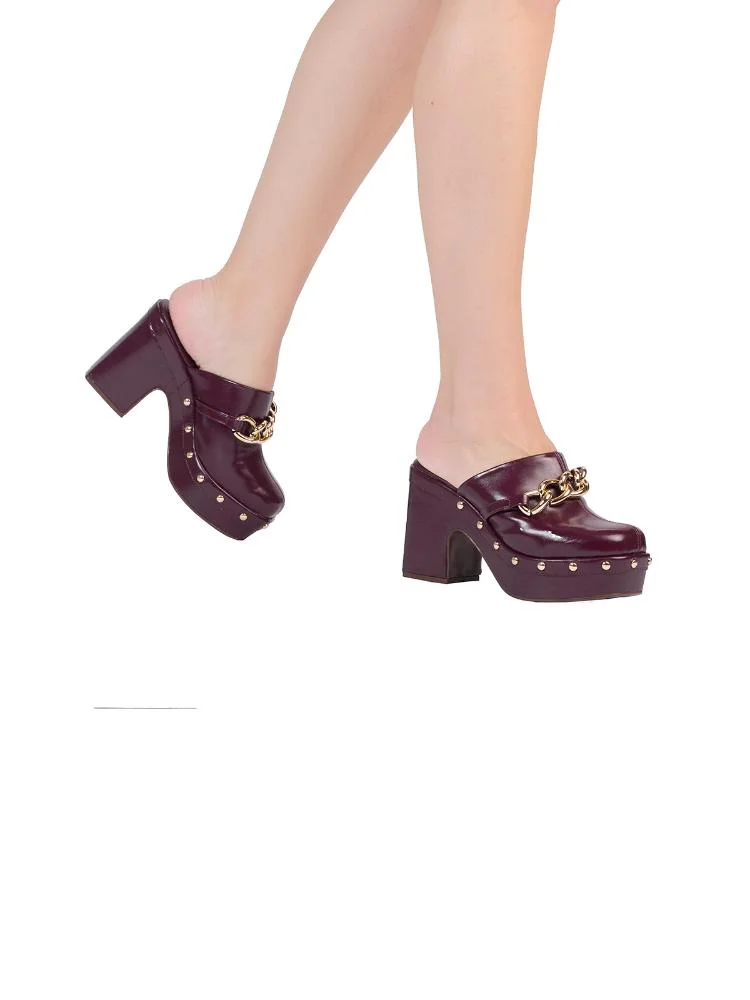 Tamanco Bebecê Clog Corrente Metalizada Roxo 2