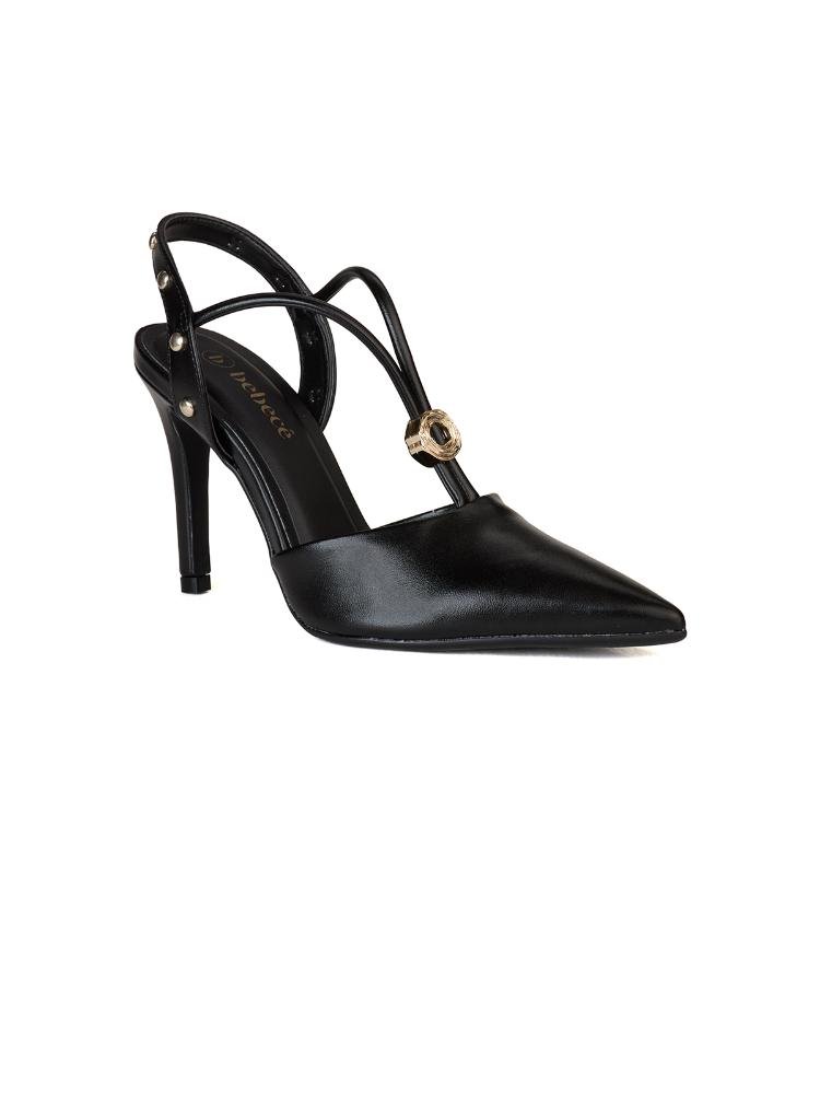 Scarpin Bebecê Tachas Com Ajuste Salto Alto Fino Preto 3