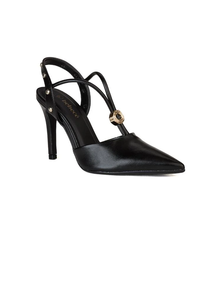 Scarpin Bebecê Tachas Com Ajuste Salto Alto Fino Preto 3