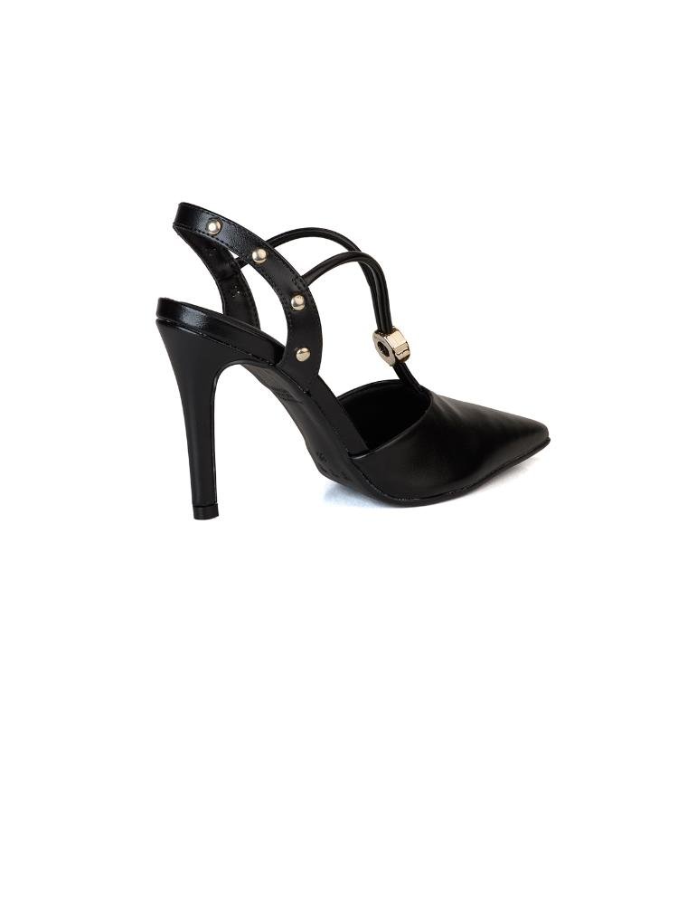Scarpin Bebecê Tachas Com Ajuste Salto Alto Fino Preto 4