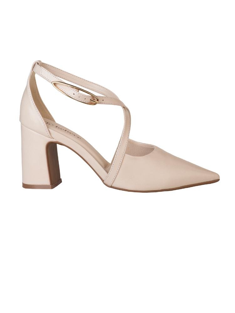Scarpin Semi Aberto Tira Cruzada Salto Bloco