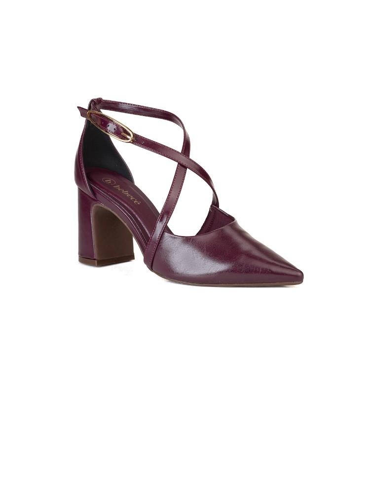 Scarpin Semi Aberto Tira Cruzada Salto Bloco Roxo 3