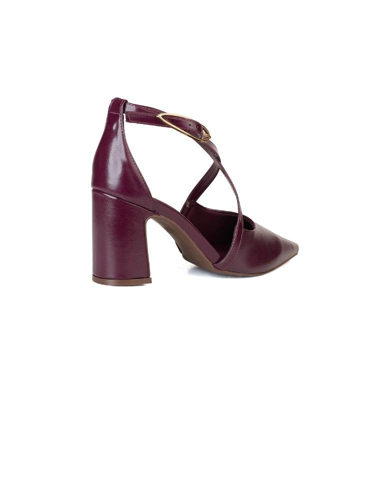 Scarpin Semi Aberto Tira Cruzada Salto Bloco Roxo 4