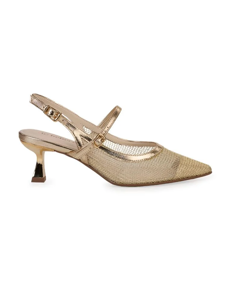 Scarpin Slingback Bebecê Tela Salto Taça Dupla Fivela