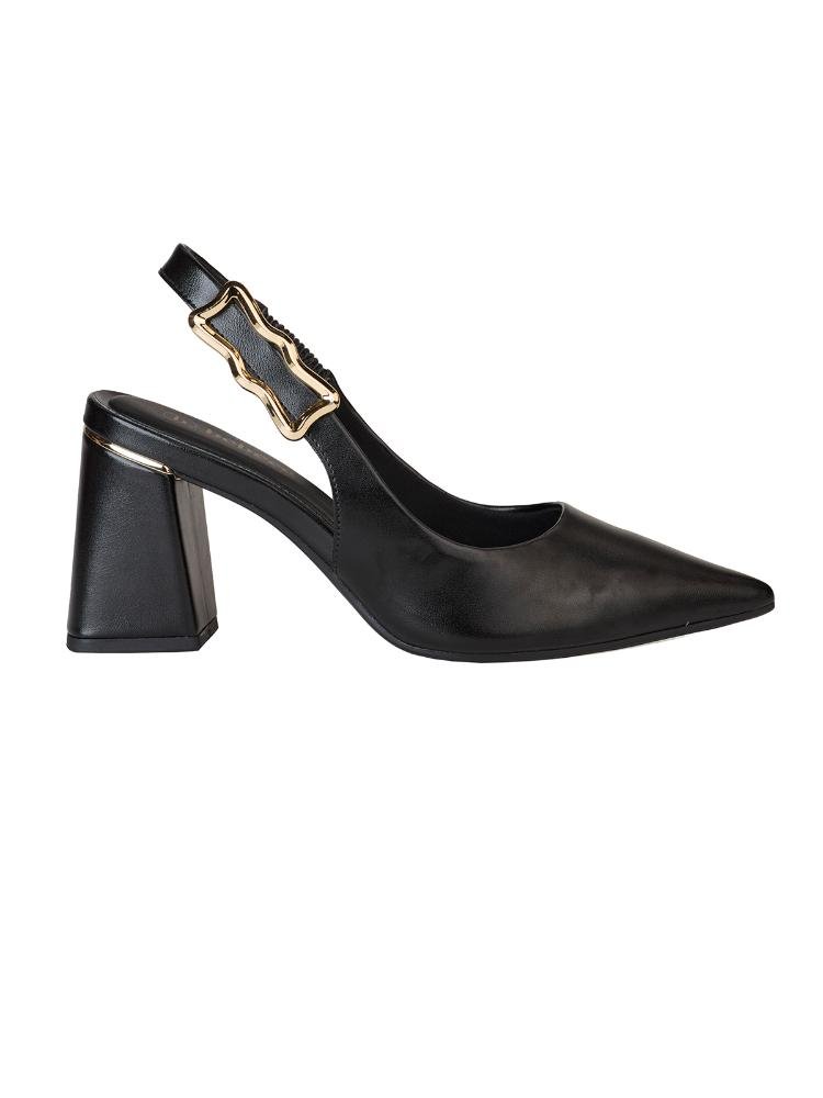 Scarpin Slingback Enfeite Assimétrico Salto Bloco