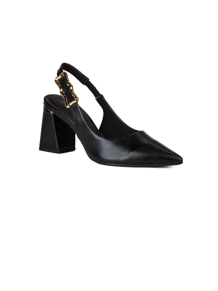 Scarpin Slingback Enfeite Assimétrico Salto Bloco Preto 3