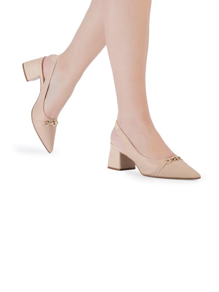 Slingback Bebecê Com Corrente e Salto Bloco Bege 2