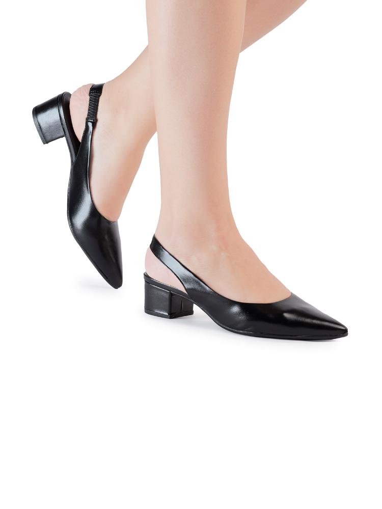 Slingback Bebecê com Salto Bloco Baixo e Bico Fino Preto 2