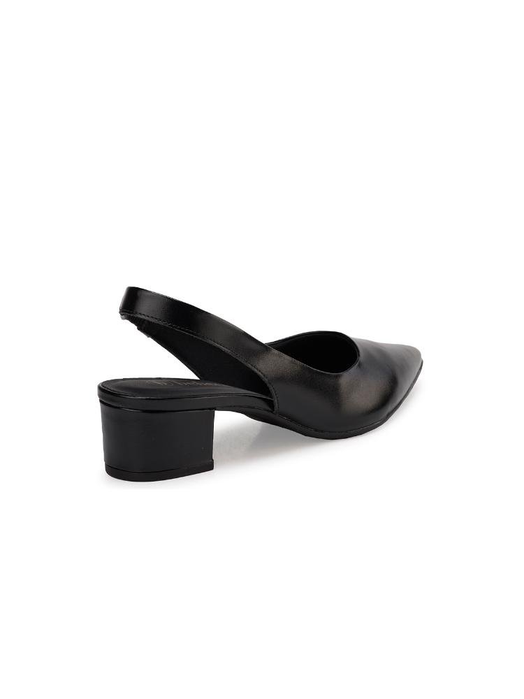 Slingback Bebecê com Salto Bloco Baixo e Bico Fino Preto 4