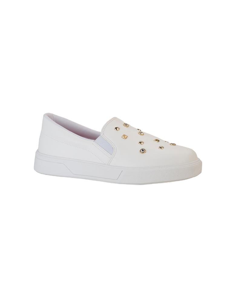 Slip On Bebecê Casual com Detalhes de Tachas Branco 3