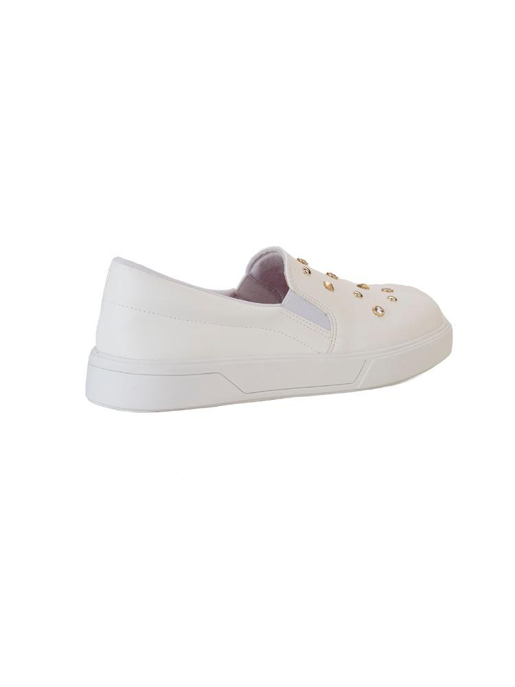 Slip On Bebecê Casual com Detalhes de Tachas Branco 4