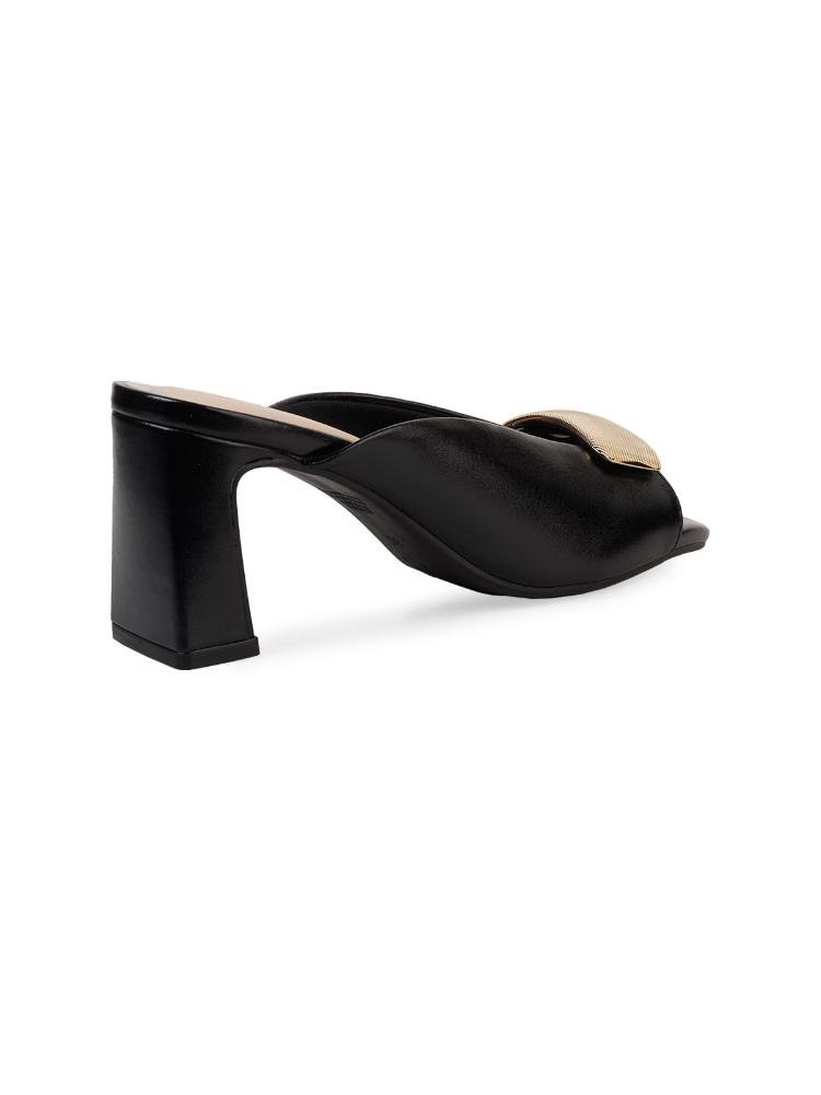 Tamanco Bebecê com Salto Bloco e Tira Contrastante Sofisticada Preto 4